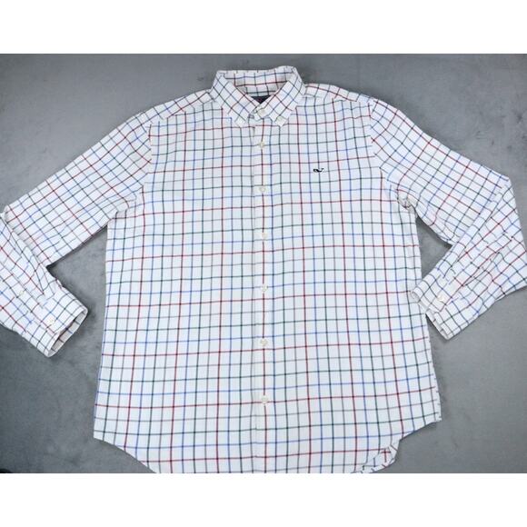Vineyard Vines Shirt Mens Large White Plaid Whale Shirt Button Down Long Sleeve - Picture 1 of 12